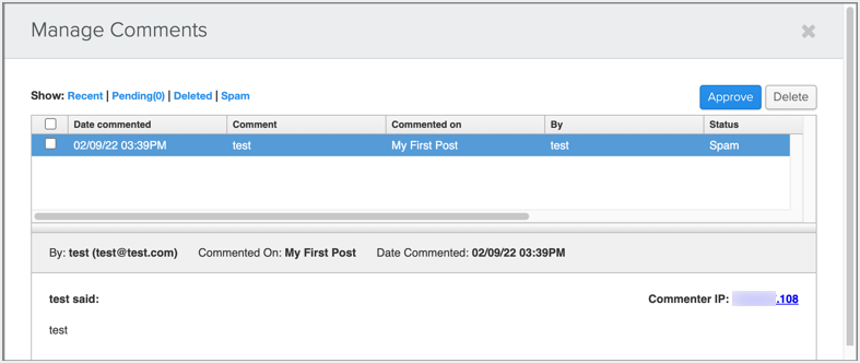 在 Weebly 中管理提交的评论