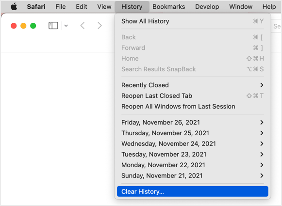 从历史菜单中清除历史