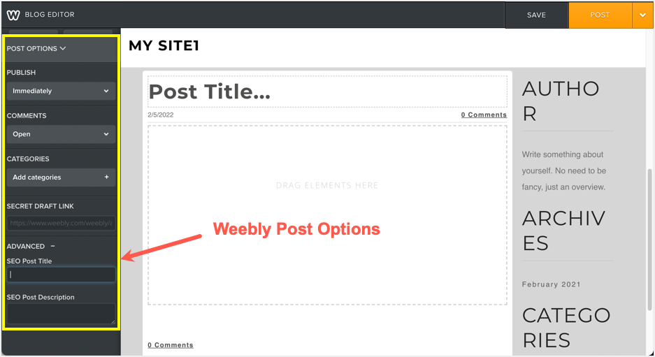 Weebly Post Options