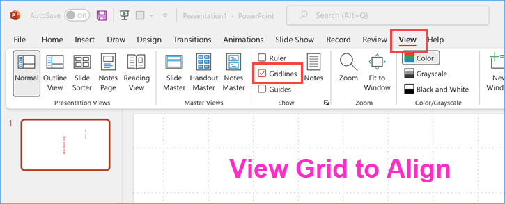 在 PowerPoint 中查看网格线
