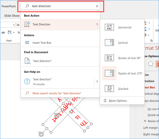 搜索和更改文本方向