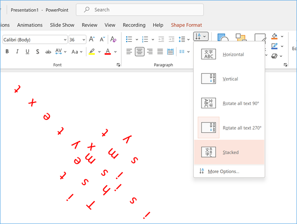 从主菜单更改文本方向