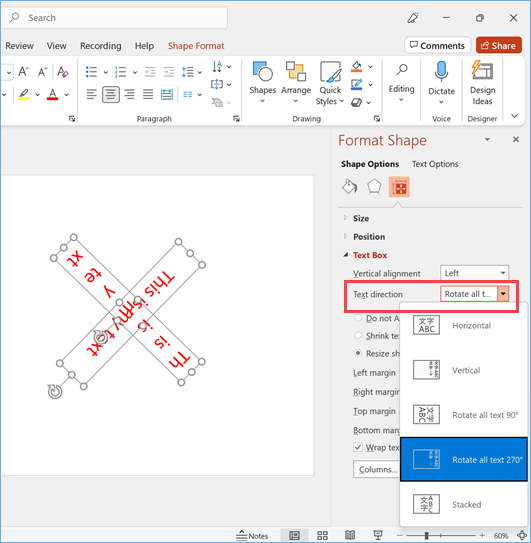 在 PowerPoint 中更改文本方向