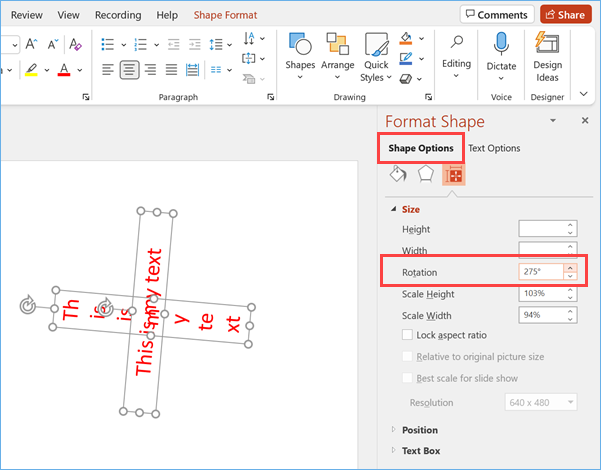在 PowerPoint 中更改旋转角度