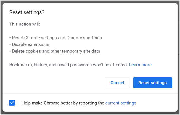 Chrome 重置设置信息