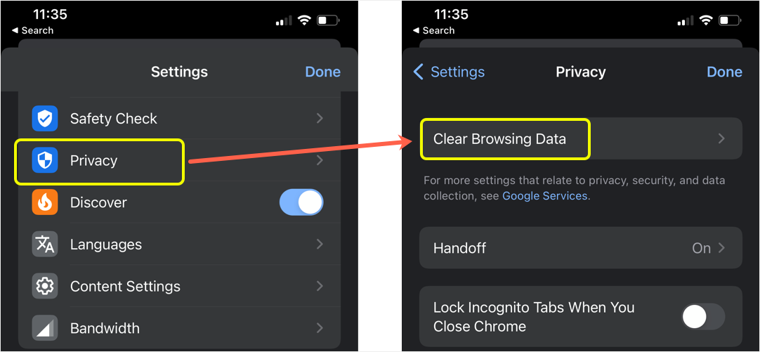 在 iOS 中重置 Chrome