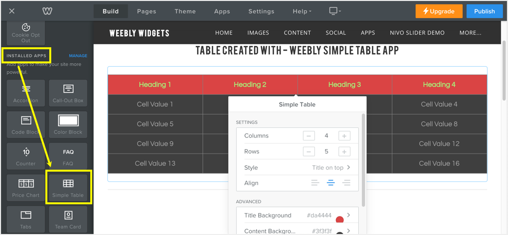 Weebly 简单的表格应用程序