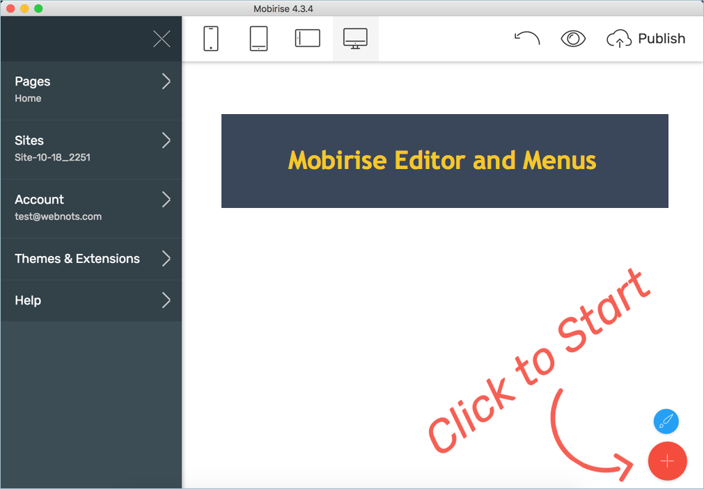 Mobirise 编辑器和菜单