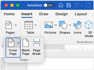 Word Mac 中的封面菜单