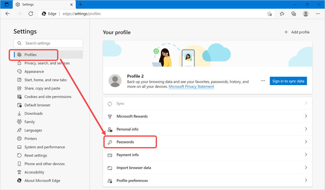 边缘配置文件设置页面