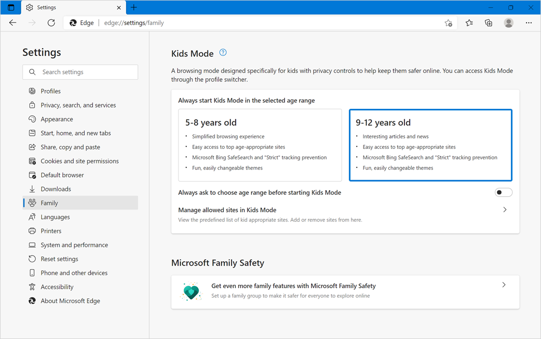 Edge 儿童模式设置