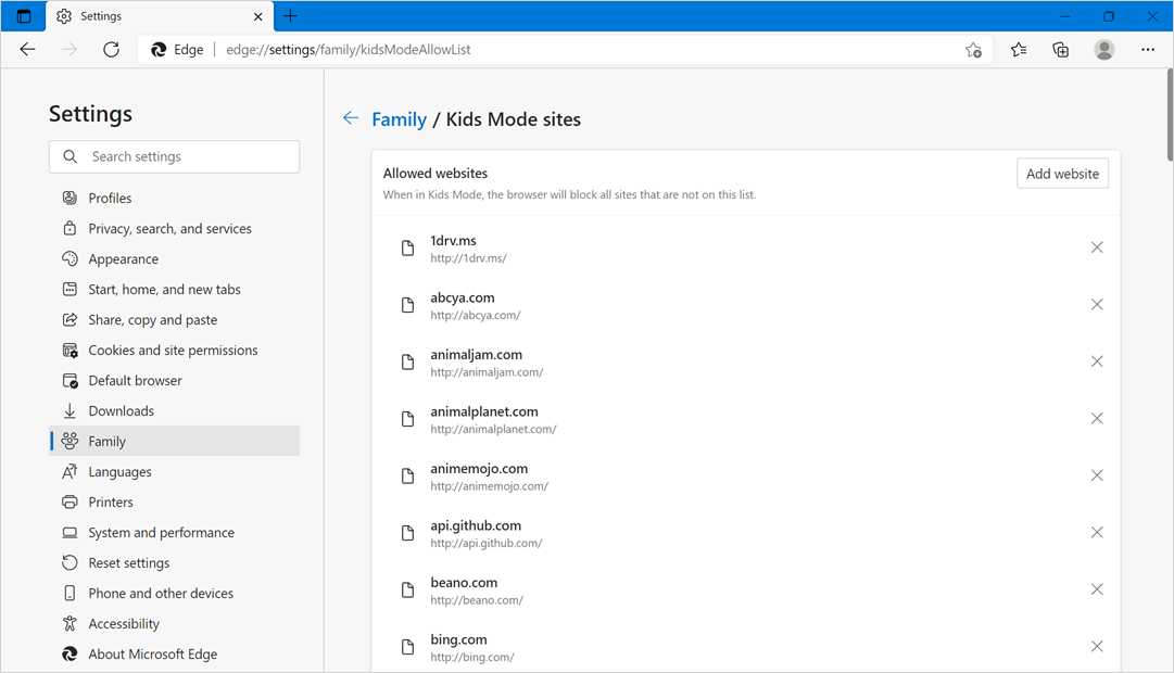 儿童模式的允许列表