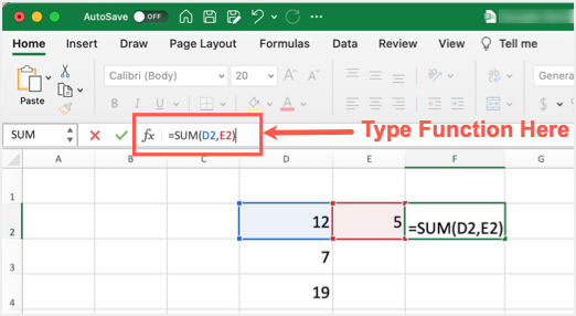 在公式框中键入函数
