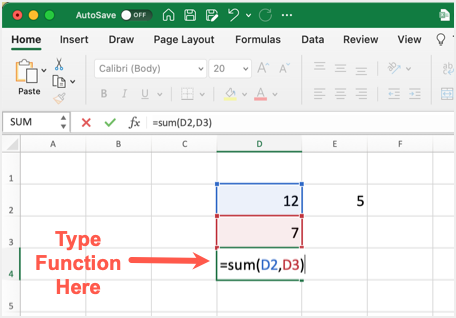 在单元格中键入求和函数