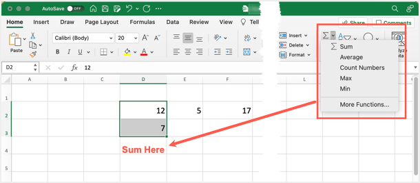 使用菜单中的总和