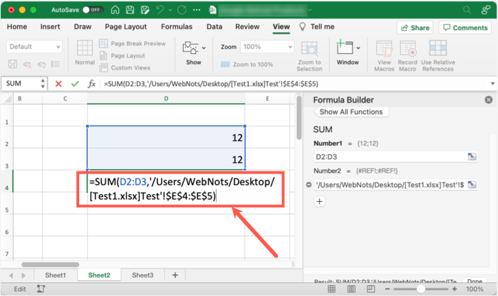 工作簿中单元格的总计