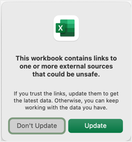 在 Excel 中更新外部链接