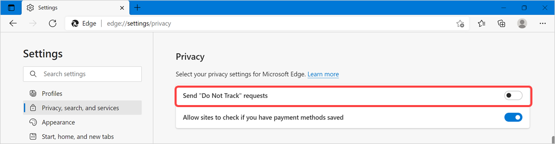 不要在 Edge 中跟踪请求