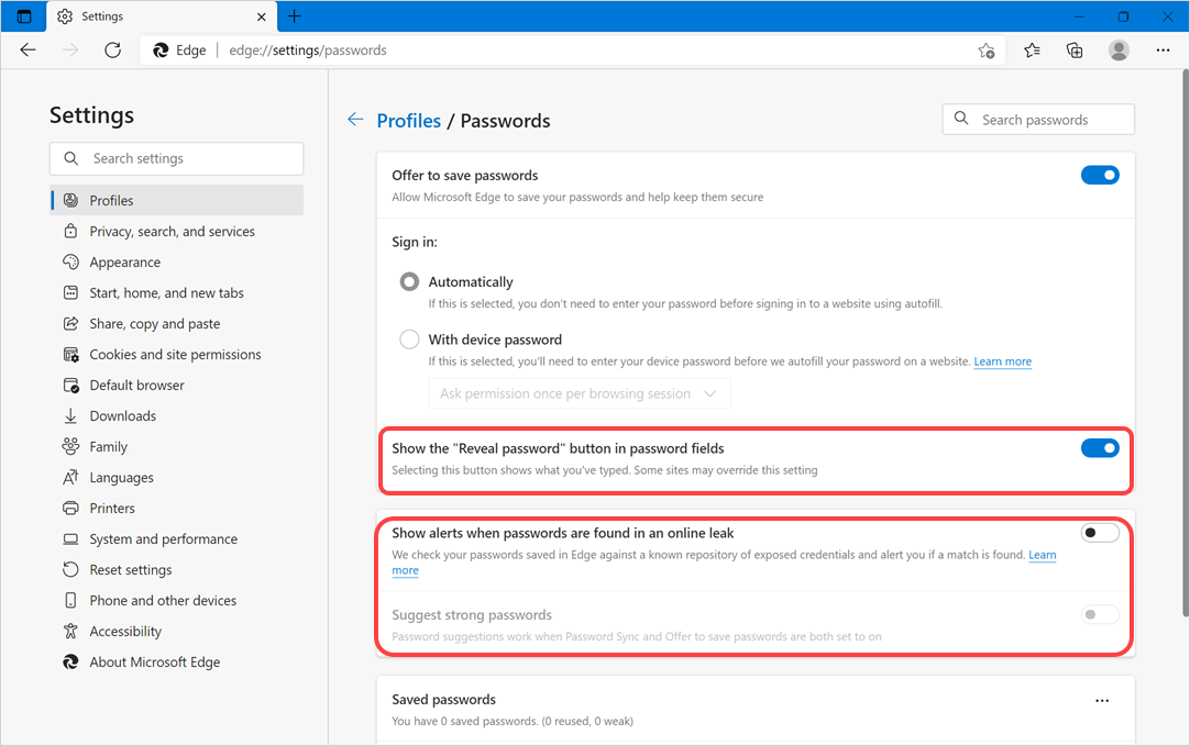 在 Edge 中管理密码