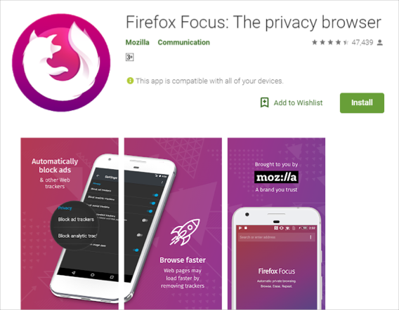 适用于 Android 的 Firefox 焦点浏览器
