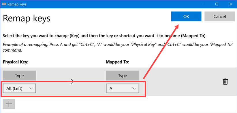 选定的物理键和映射到键