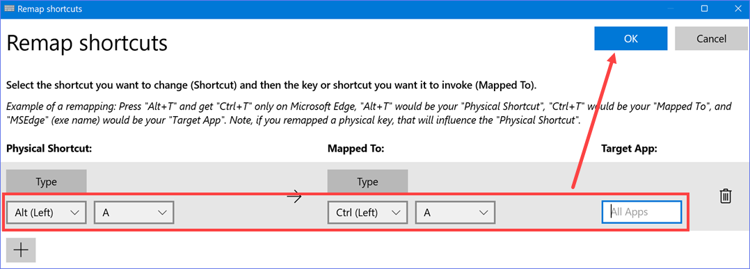 填充的重新映射快捷方式部分