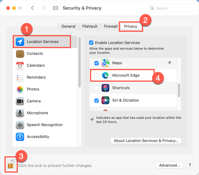 在 Mac 中禁用定位服务