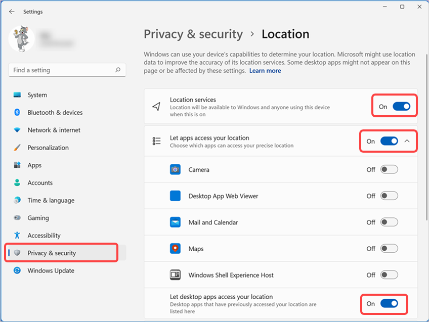在 Windows 中禁用定位服务
