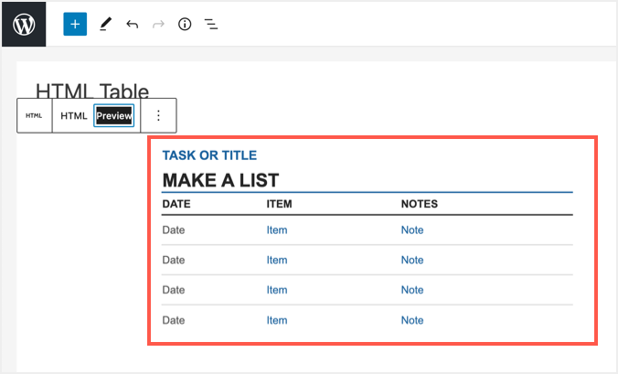 Excel 源 HTML 中的表格