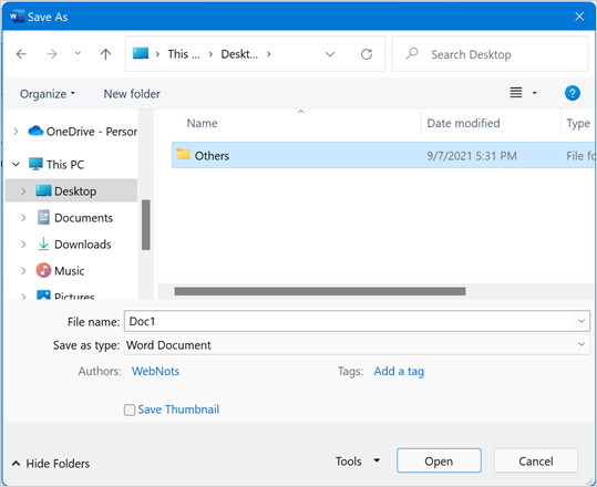 Word Windows 中的另存为菜单