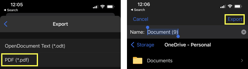 将 PDF 文档导出到设备