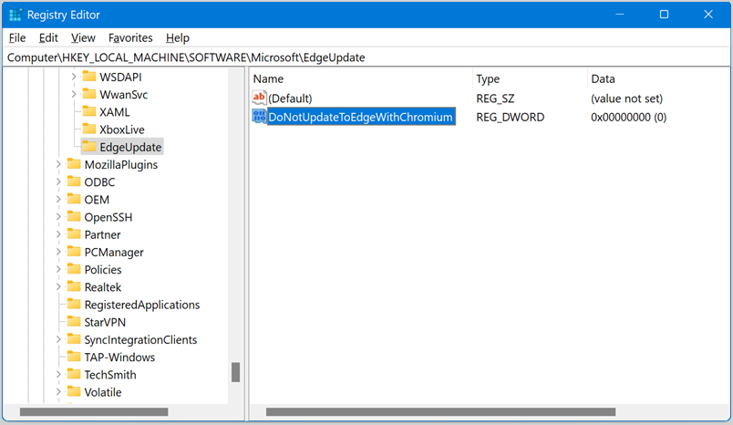 DoNotUpdateToEdgeWithChromium DWORD