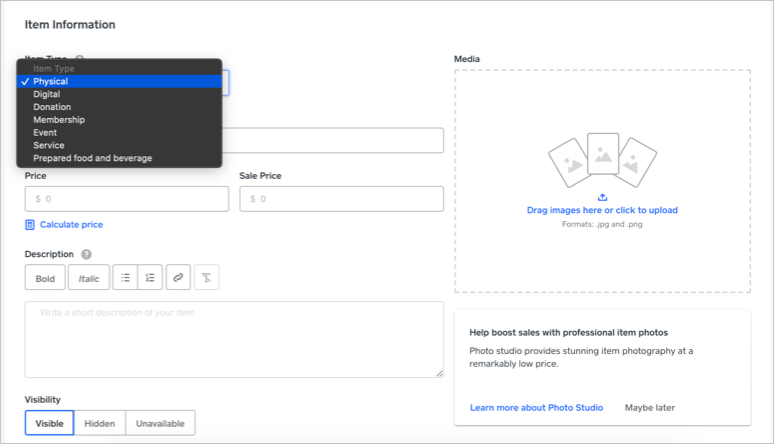 在 Weebly 中创建产品
