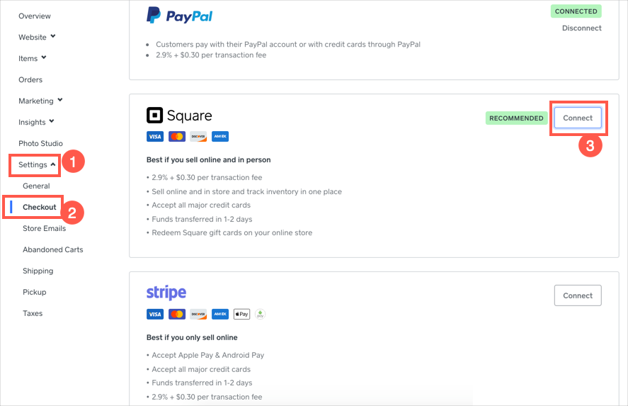 结帐的 Weebly 付款选项