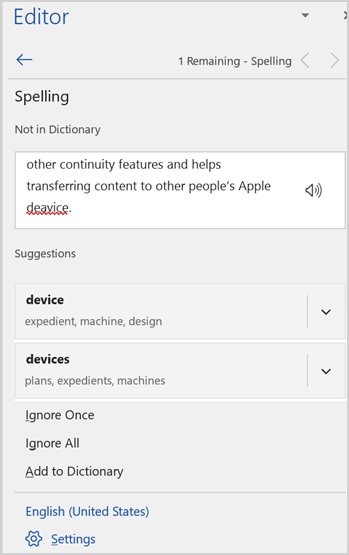 Word 编辑器中的拼写检查