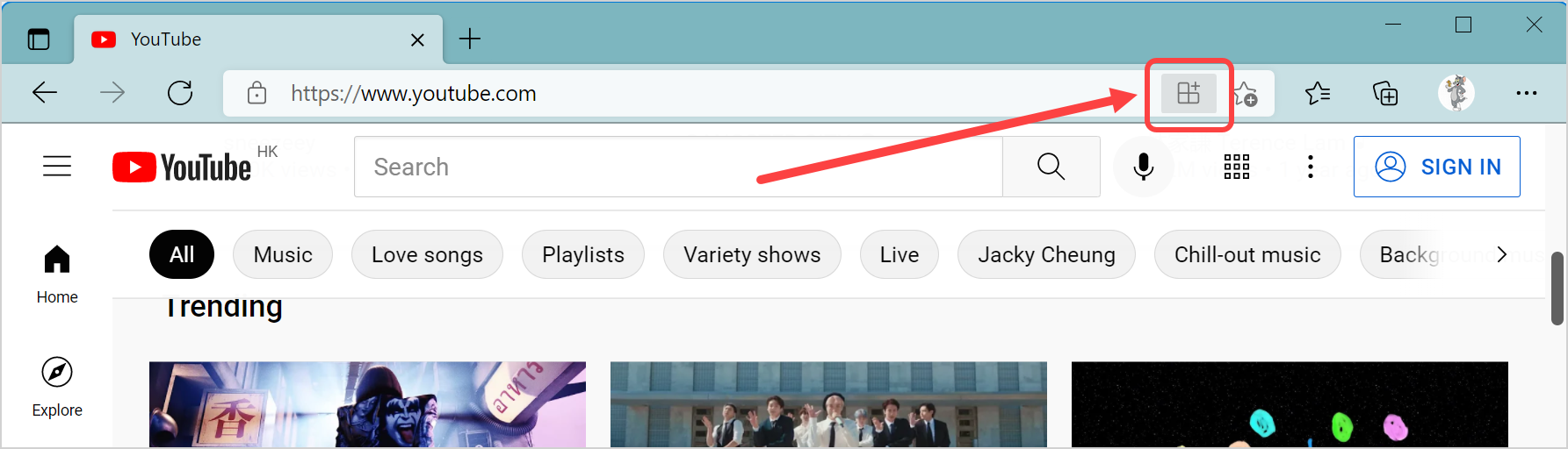 Edge 中的应用程序可用图标