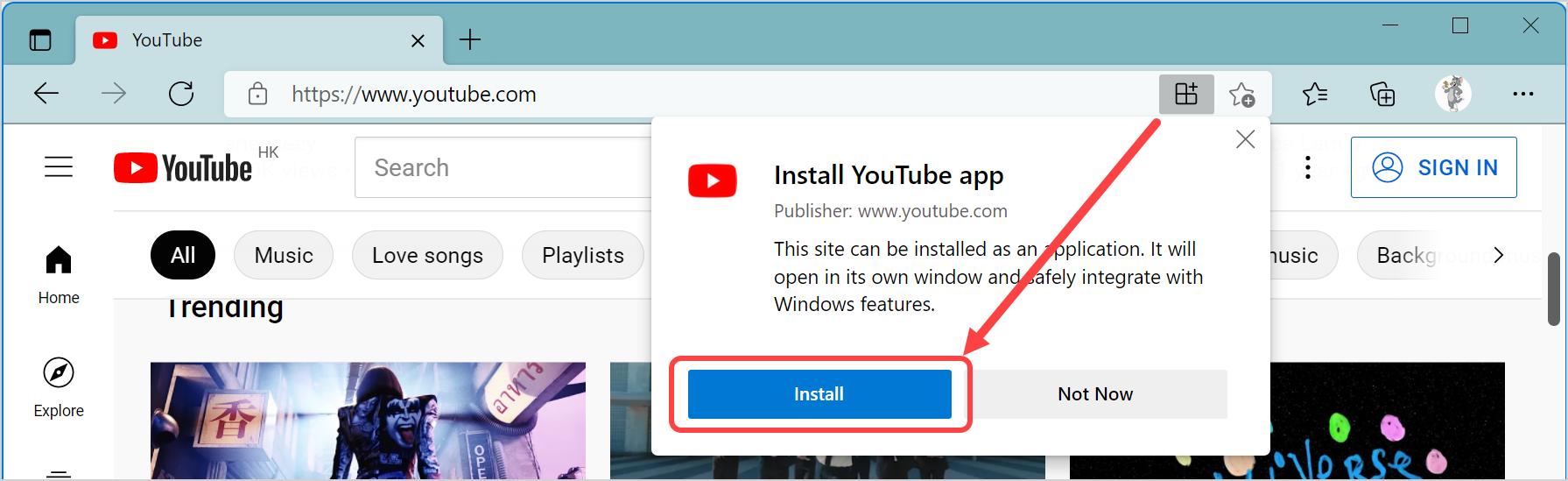 在 Windows 11 中安装 YouTube 应用