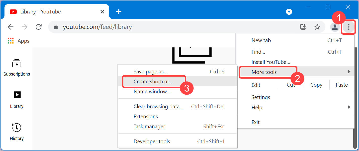 为 YouTube 应用创建桌面快捷方式