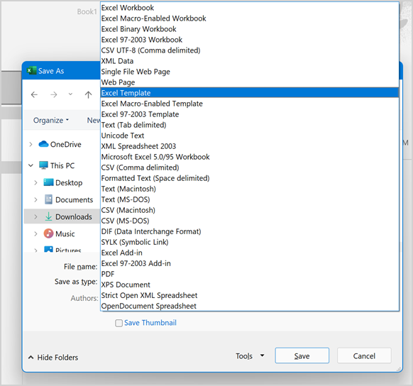 另存为 Excel 模板