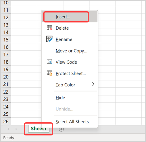 在工作簿中插入新工作表