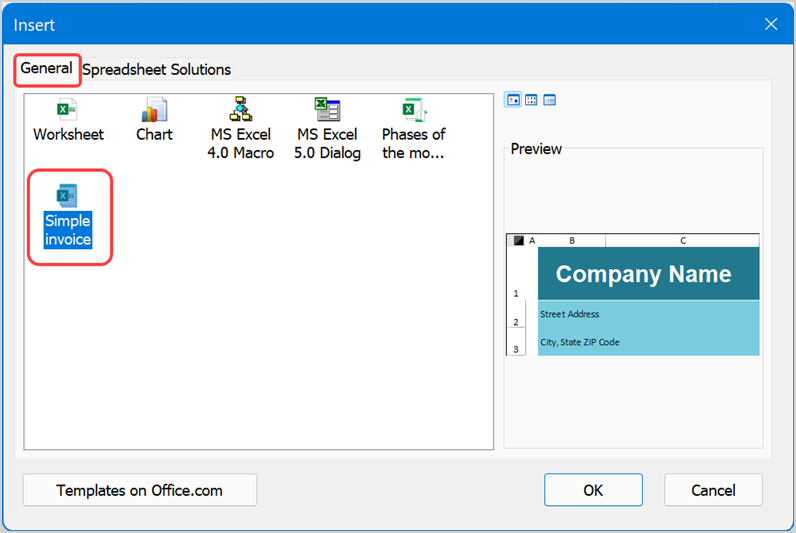 选择要插入的模板