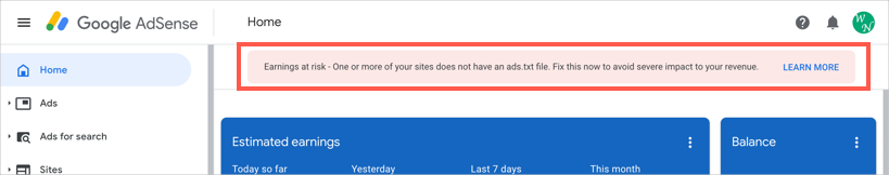 广告 Txt 文件上的 AdSense 警告