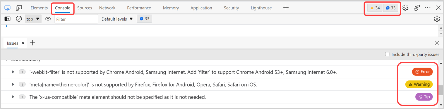 查看警告和错误