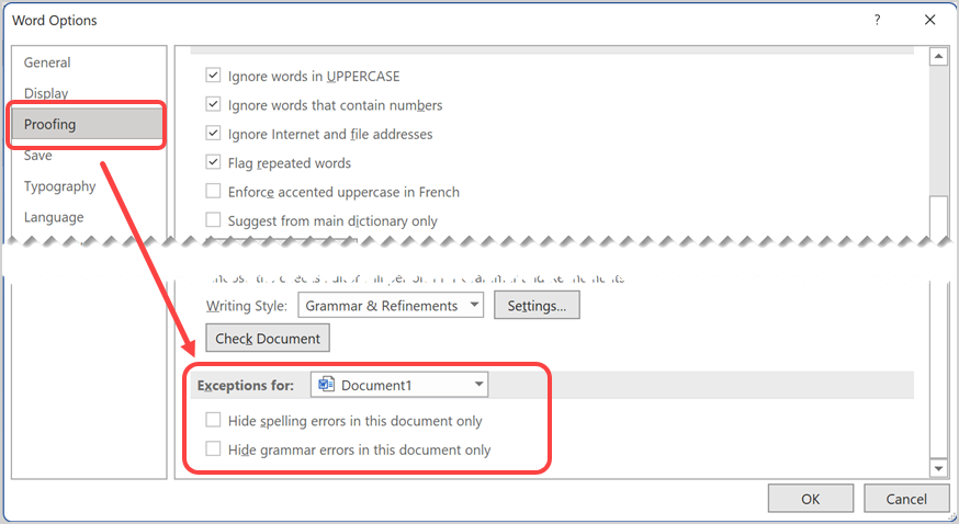 Word 中的校对异常
