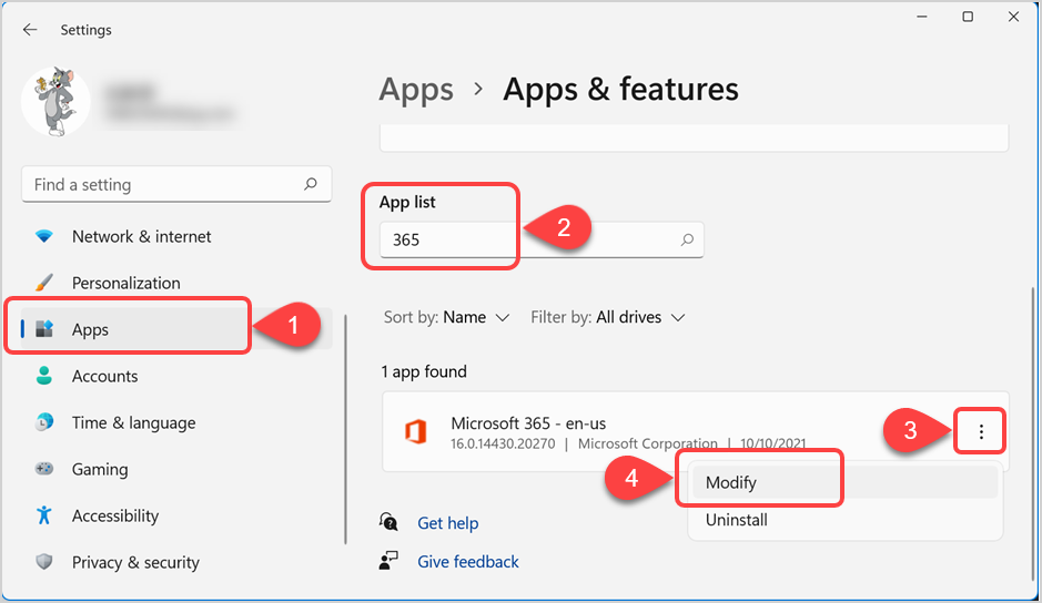 修改 Office 安装