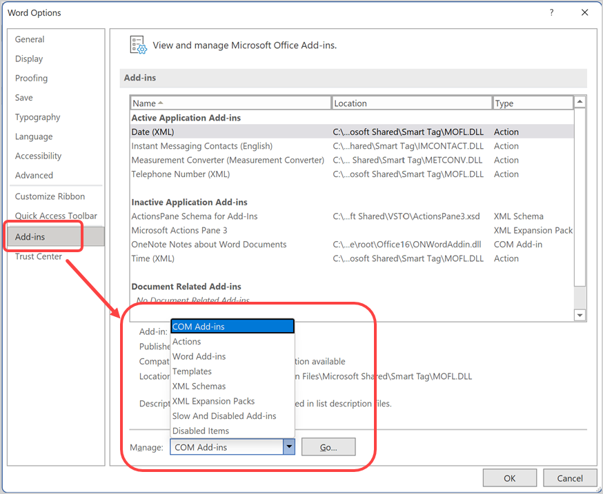禁用 Word 加载项