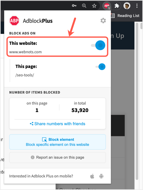在站点级别禁用广告拦截器