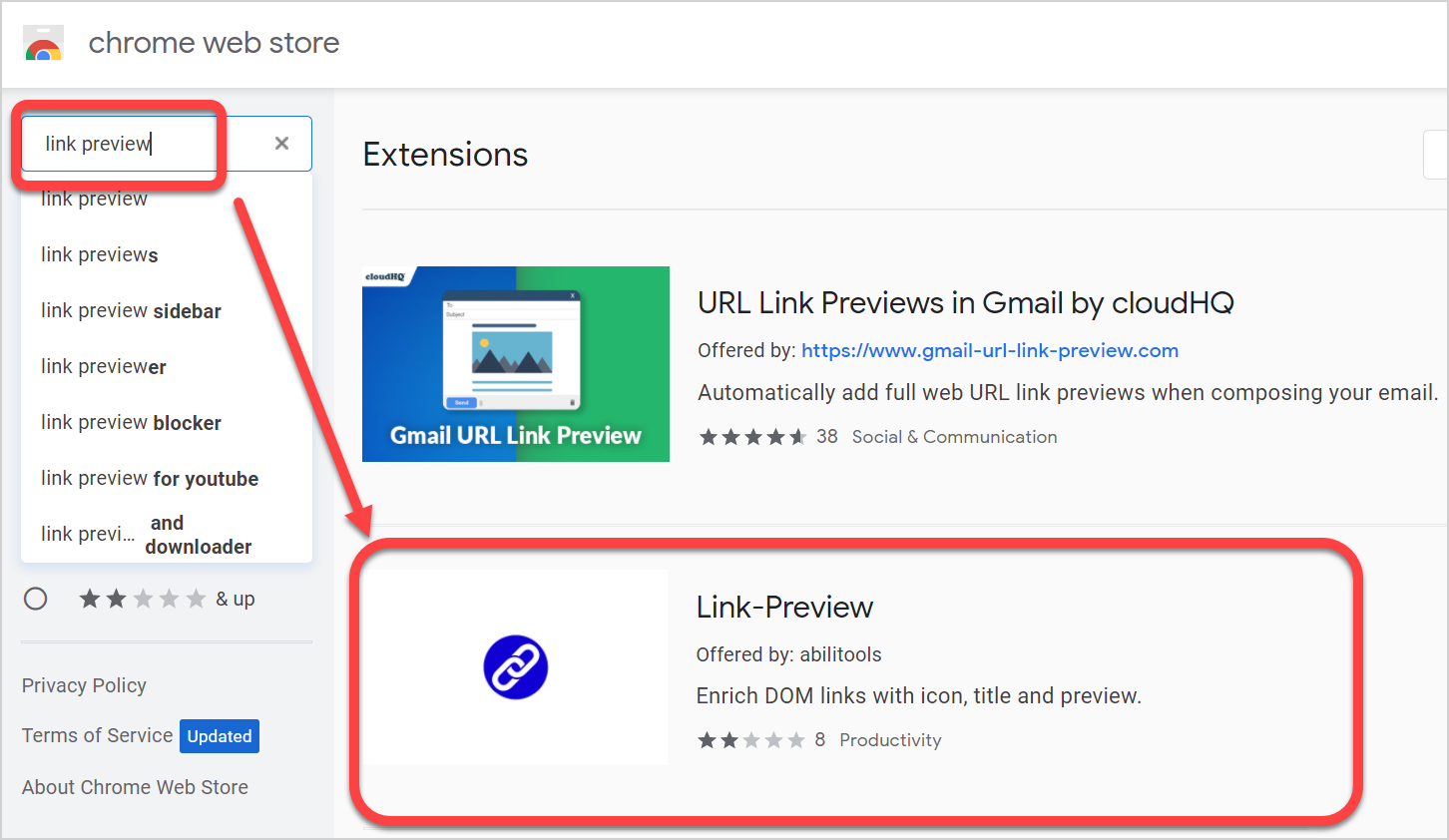 查找链接预览扩展
