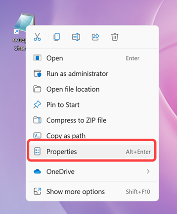 转到快捷方式属性