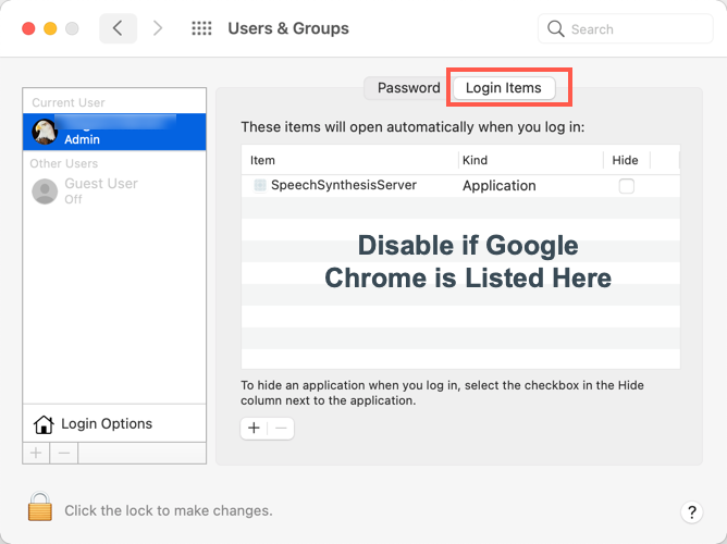 从登录项中禁用 Chrome